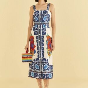 Farm Rio Flower Tapestry midi dress, off white, size S- NWT!!